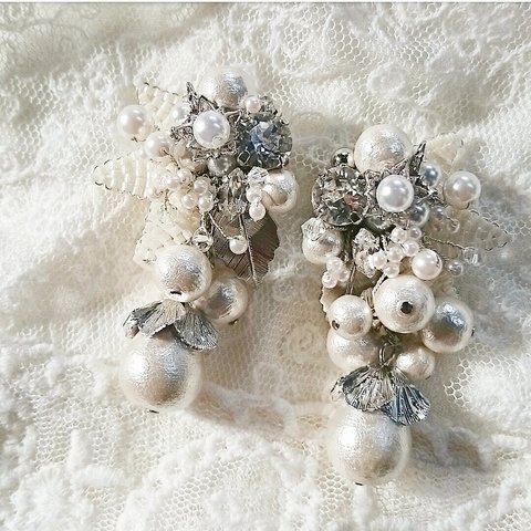 【再販5】Beads flower × cottonpearl earring