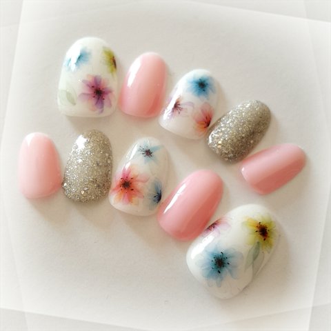 Sheer Flower Nail Pink