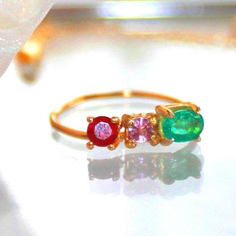 - beautifull precious -  Ruby & Pink Sapphire & Emerald Ring
