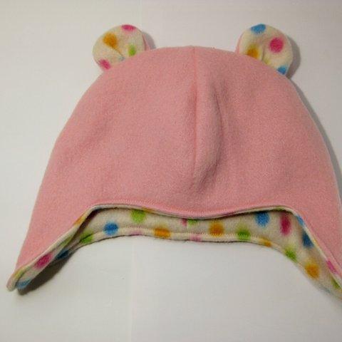 ドットの耳つき帽子/ピンク