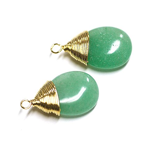 再販【1個】1点もの！Green Aventurine 約18mmマロン形ゴールドチャーム、パーツ