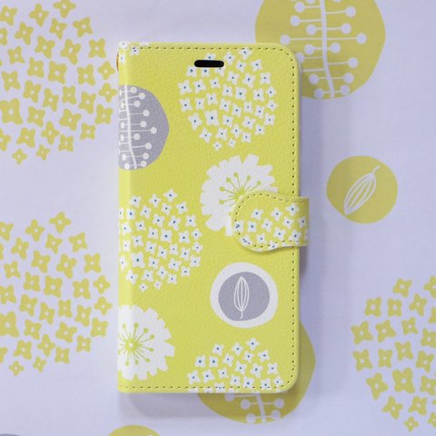 【iPhone/Android】お花畑でロンド・イエロー 北欧 手帳型スマホケース 花 花柄 flower iPhone Xperia Galaxy AQUOS ARROWS HUAWEI