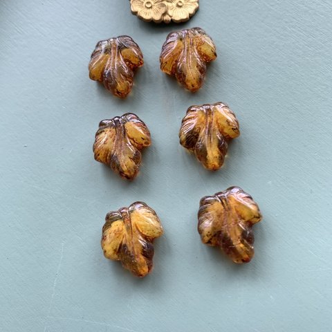 【6コセット】JIRI＊IVANA#czech beads#チェコビーズ　leaf 16✖️14㍉  mable amber 