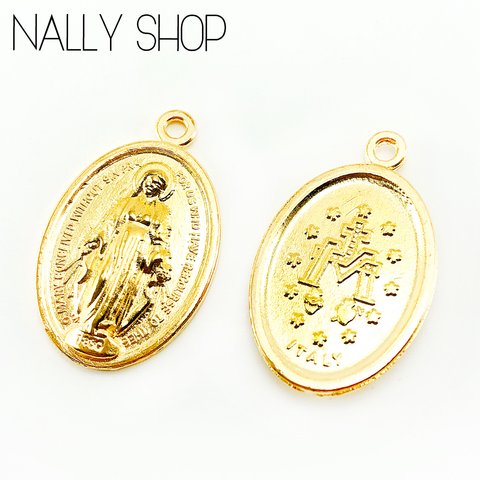 【5個】在庫限り！Virgin Mary Medal Big Charm Gold【MS0115】