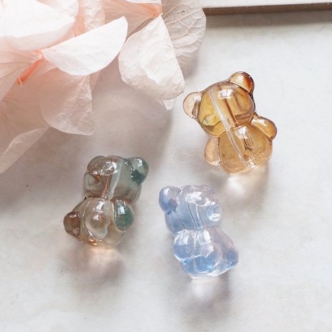 12個 熊 ガラスチャーム 13×16mm ミックス 縦穴 ガラスビーズ アクセサリーパーツ 【A805】