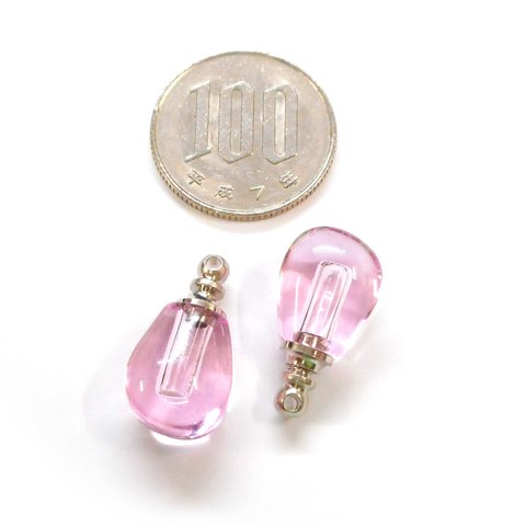 ドロップ型（小） 1個 ピンク 香水 ペンダント アロマ ペンダント ネックレス/ガラス容器 香水瓶 0.1cc デコ 素材 ko-drop-p
