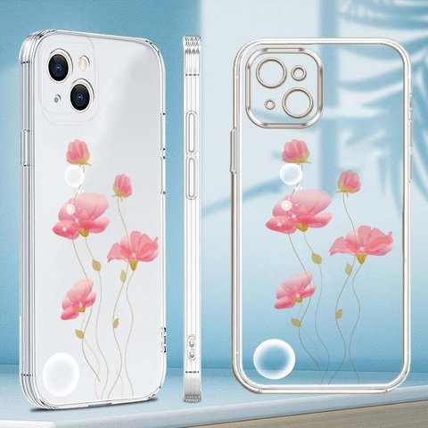 iPhone スマホケース ピンクの花 スマホカバー クリア iPhoneSE/iPhone12mini/iPhoneXR/iPhone14/iPhone11/iPhone15Pro/iPhone12