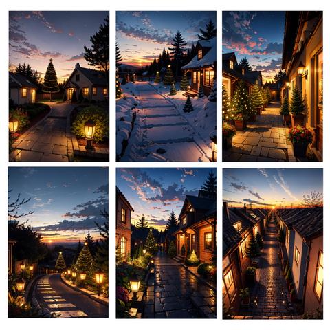 スマホ壁紙　クリスマス　幻想的な風景　夕焼け　6種セット