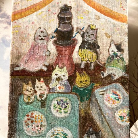 Cats party ハンドメイド　猫グッズ　原画　にゃんこ