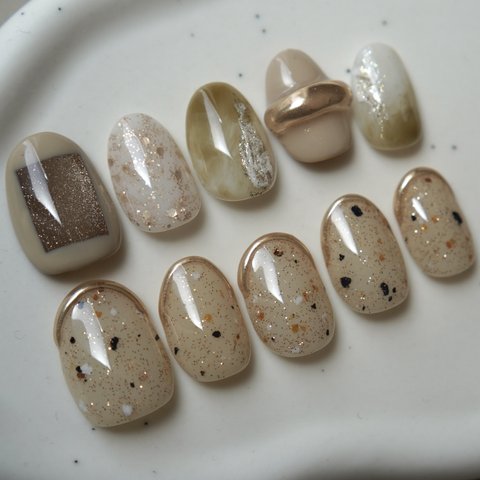 現品販売✴︎ショートネイルチップ　marble nuance ✴︎ beige