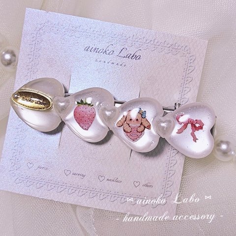 ♡ pearl heart pink rabbit girly hair clip ♡