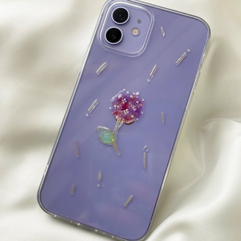 【シンプル可愛い】一輪紫陽花のスマホケース　