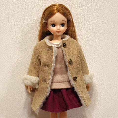 ノーカラー　ムートンコート　《NR-018》 【22cmドール用　ドール服】