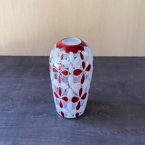 pattern vase　花挿し　赤花