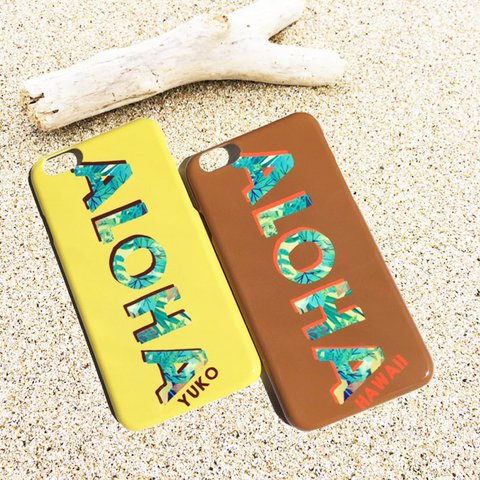 名入れ♪ ハワイ★iPhone&Android★選べる2色 ALOHA LEAF スマホケース