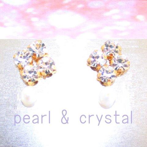 vintage flower earrings vol,3 pearl & crystal