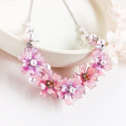 特集掲載 * silver stainless steel ほんわか*優しいピンクの花　八重桜 ◆ ピンクパール ネックレス