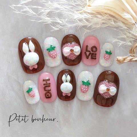 うさぎシルエット♡チョコカラーnail