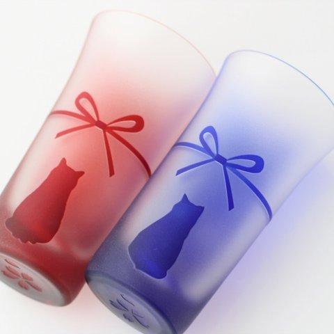 【ねこのぐらす】oiwai  glass+猫　 ひと口グラス　水引リボン　ミニビア ペアギフト