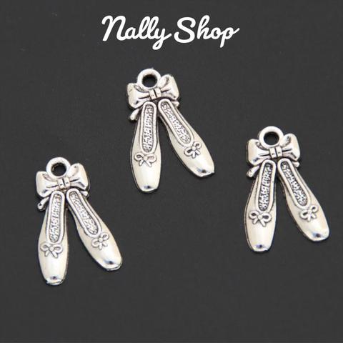 【10個】Ballet Shoes Charm Silver【M-456】