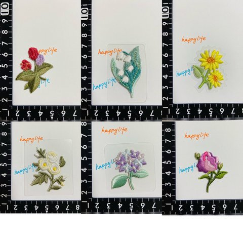 6枚入り　お花柄　刺繍アイロンワッペンワッペン