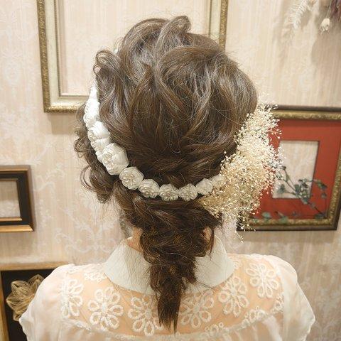 【No.4176】結婚式 成人式 つまみ細工髪飾り白 かすみ草