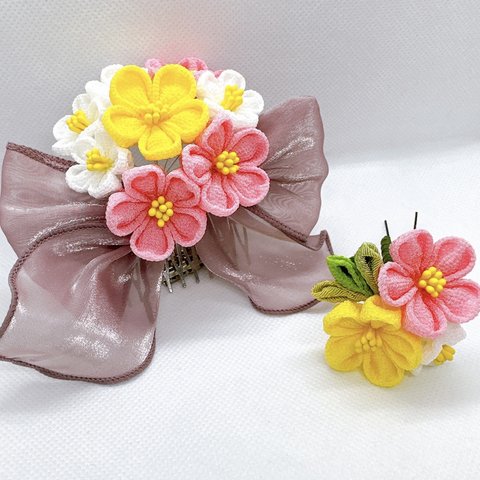 ❁ つまみ細工 ❁ 春色花束な髪飾り ❁ 卒業式　七五三　ピンク