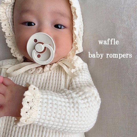 《 waffle baby rompers 》60cm 70cm 兼用ワンサイズ　ロンパース　男の子　女の子　男女兼用　出産祝い　出産準備　ベビーロンパース 
