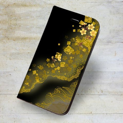 iPhone手帳型ケース手帳型  スマホケース【 和柄 黄金桜 柄】 11/11Pro/XR/XS/XSMax/8/7/6