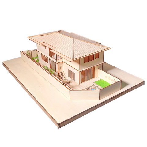 【模型製作】 木製ミニチュア オーダーメイド完成品 〈庭付き一軒家〉