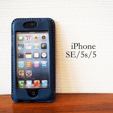 iPhone SE/5s/5　カバー　ケース　ネイビー【選べるステッチ】 【名入れ可】