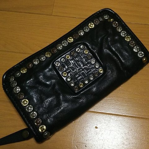 革工房 本革 ハンドメイド スタッズ 長財布 ビンテージ ブラック