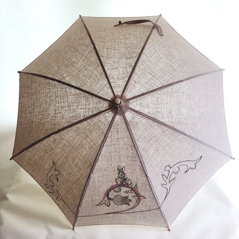イギリス刺繍の中世のうさぎさんの日傘　