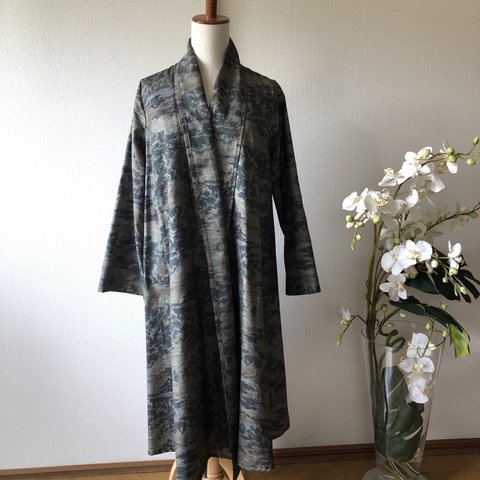 大島紬のコートドレス(ストール付)／着物リメイク・一点物