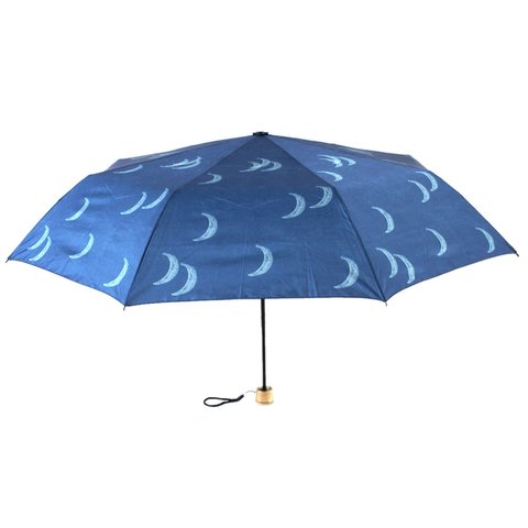 竹ハンドルの折りたたみ傘 晴雨兼用　moon navy ALCEDO 162014 日傘 雨傘 月柄 ネイビー