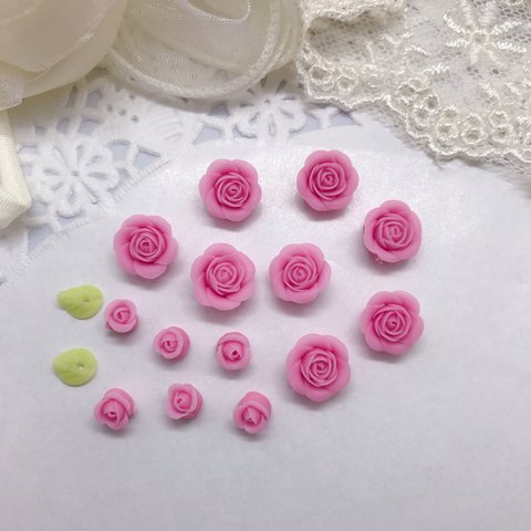 3 ピンク　ハンドメイド パーツ    材料  樹脂　薔薇