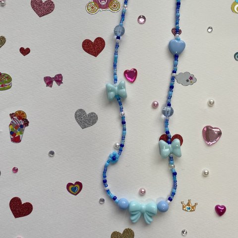 colorful ribbon necklace  みずいろのりぼん