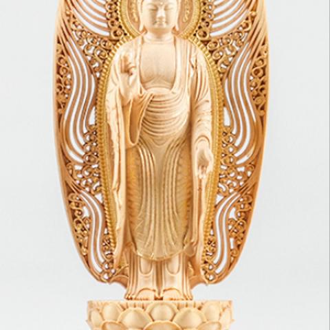 仏教工芸品　木彫仏教　精密彫刻　極上品　仏師で仕上げ品　阿弥陀如来立像
