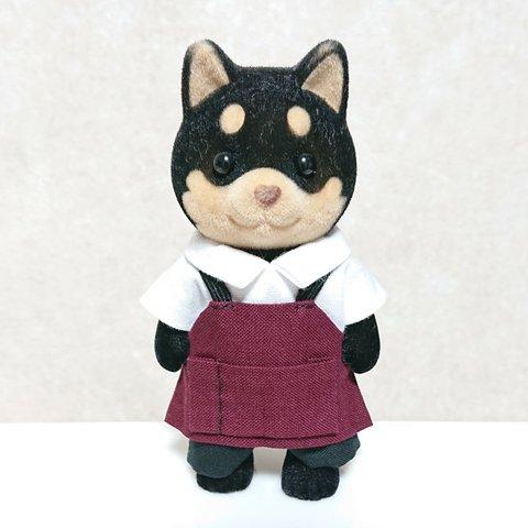 エプロン制服セット(ワインレッド) ドール服(約8cm)