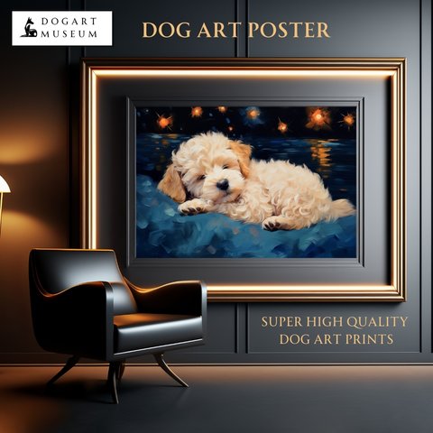 【星降る夜 - トイプードル犬の子犬 No.6】アートポスター 犬の絵 犬の絵画 犬のイラスト
