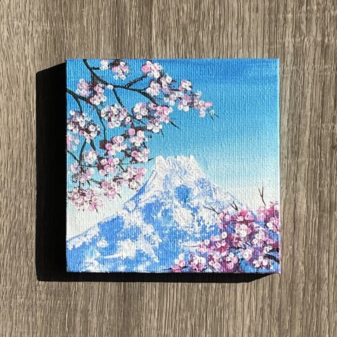 プチキャンバス絵画シリーズ♡アクリル画《原画》✴︎ 桜と山 ✴︎