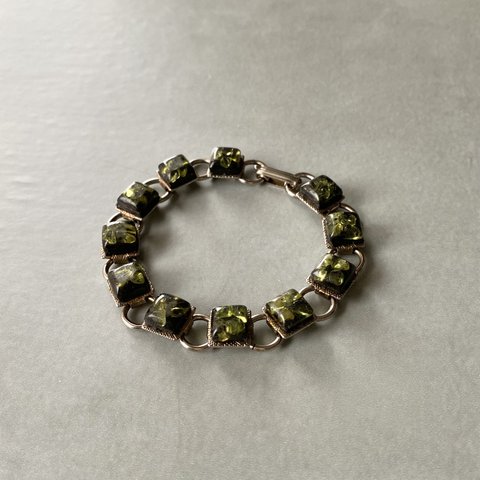 Vintage 70s〜80s USA retro peridot silver plate chain bracelet レトロ ヴィンテージ 天然石 ペリドット シルバー ブレスレット