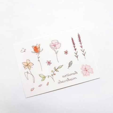 "Flower Garden ~朝の光~" お花や葉っぱの線画のタトゥーシール