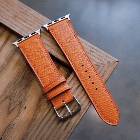 【特別価格】高級革使用のApple Watchベルト　時計ベルト オレンジ　レザー　腕時計　革ベルト　皮　革