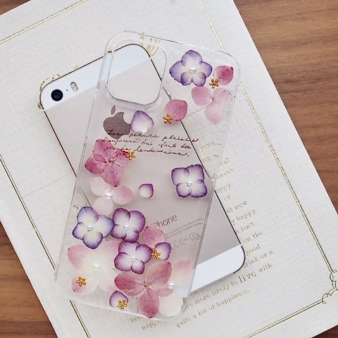 【#133】＊送料無料 ＊押し花スマホケース＊iPhoneケース押し花＊koko＊紫陽花