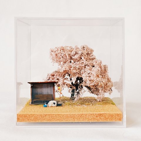 『猫とバス停物語』ハンドメイド　ジオラマ　桜