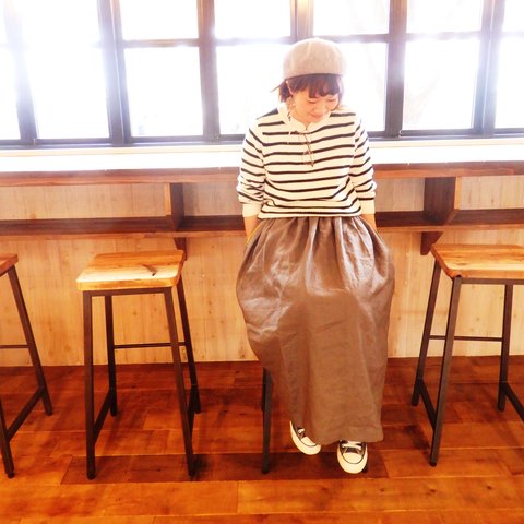 ｛Pocket color long skirt｝グレー