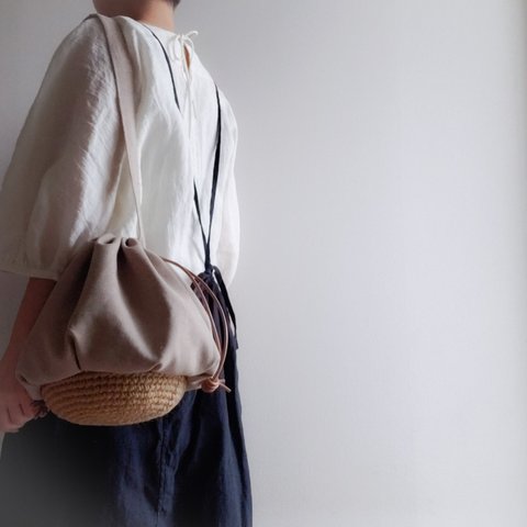 Drawstring bag Cottonlinen 【受注制作】
