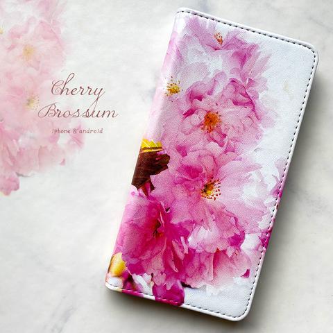 八重桜の手帳型スマホケース  桜 春  iphone15 iphone14 iphone15 SE3 第3世代 全機種対応 手帳型 スマホケース