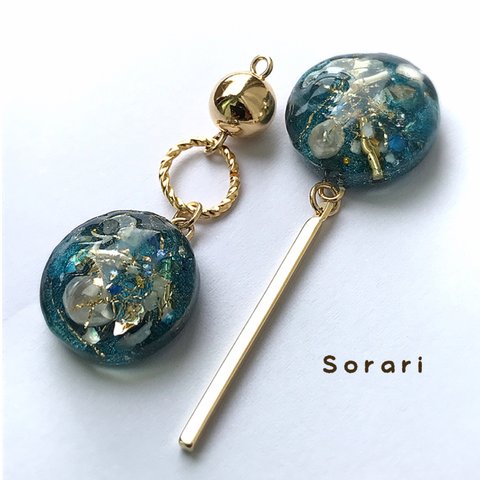 【再販】ブルー×アシンメトリー レジンアクセサリー